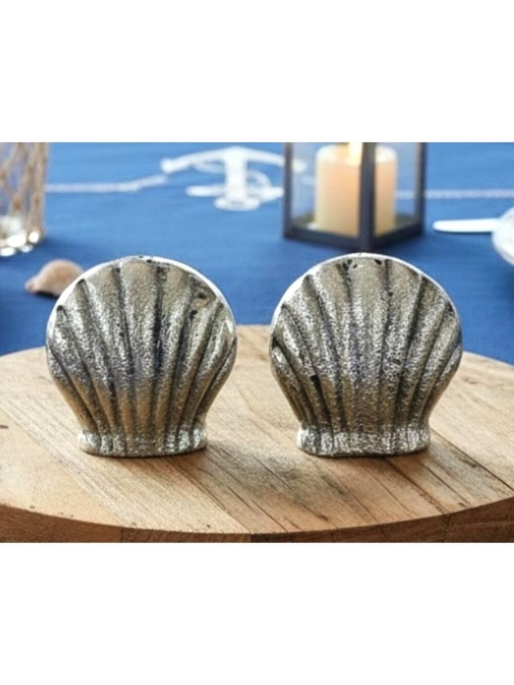 Heavy seashell scalloped weight vintage Pewter Salt and Pepper Shakers excellent